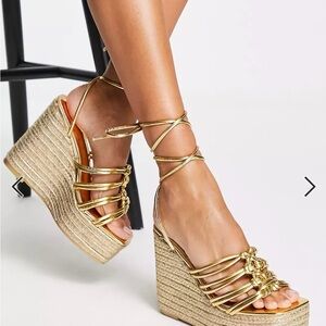 Gorgeous Gold Strappy Wedge Sandals